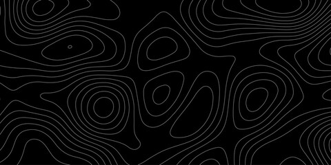 Topographic map contour lines background abstracts geographic cartography line art illustration, seamless pattern on black terrain elevation map design for wallpaper tech backdrop banner. © Abu Bokkor Siddique