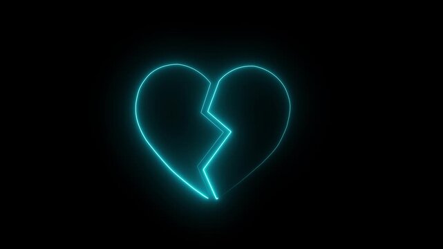 Neon Heart Broken animation Of black background, Broken heart animation, Concept of unrequited love, broken heart neon .4k video.