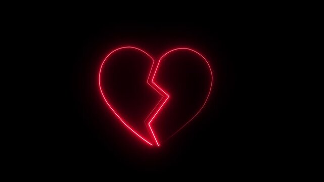Neon Heart Broken animation Of black background, Broken heart animation, Concept of unrequited love, broken heart neon .4k video.