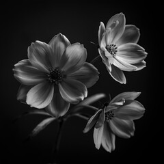 Fototapeta premium Three white flowers with dark centers on transparent background transparent background