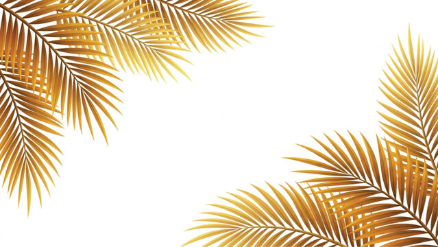 Luxury Golden Palm Leaves Corner Frame on Isolated White Background