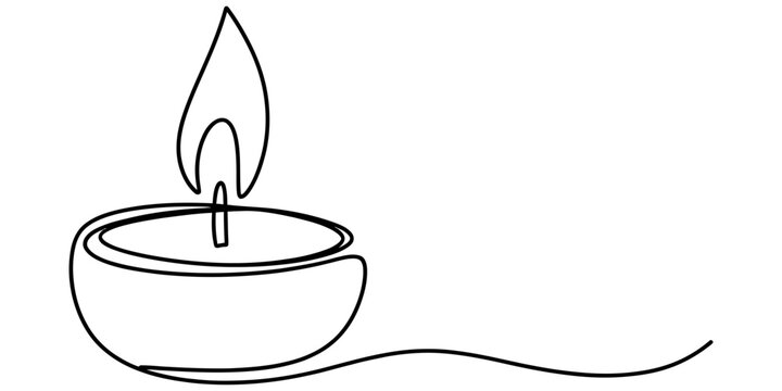 Continuous single line drawing of a burning candle with flame isolated on a clean white background for minimalist design or creative meditation concept Vector, illustration