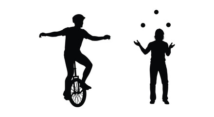 Circus Performers On Unicycle And Juggling Black Silhouette © Morsheda
