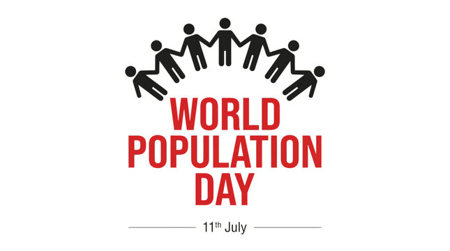 World Population Day vector illustration, 11th July global awareness banner, people holding hands icon for community and demographic growth
