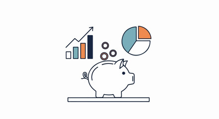 Fototapeta premium Piggy Bank with Financial Charts.