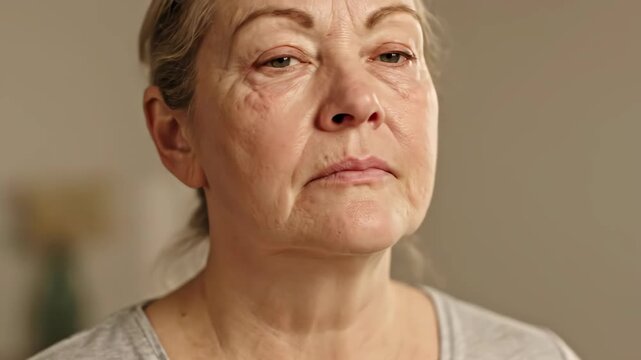 Close-up of the face of an elderly woman, special facial expressions of an elderly woman