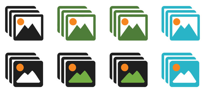 Gallery Icons with Image Preview, Picture Display, Photo Collection and Media Features, vector, design