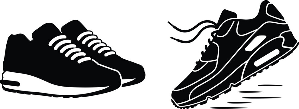 Modern Running Sneakers and Athletic Shoes Silhouette Vector Icon Set for Sports Fitness Footwear Design and Online Shop Graphics
