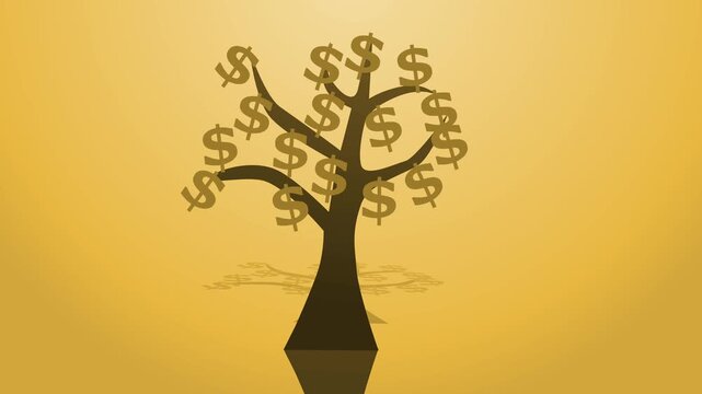 Stylized tree with dollar sign leaves showing money growth wealth and financial success animation