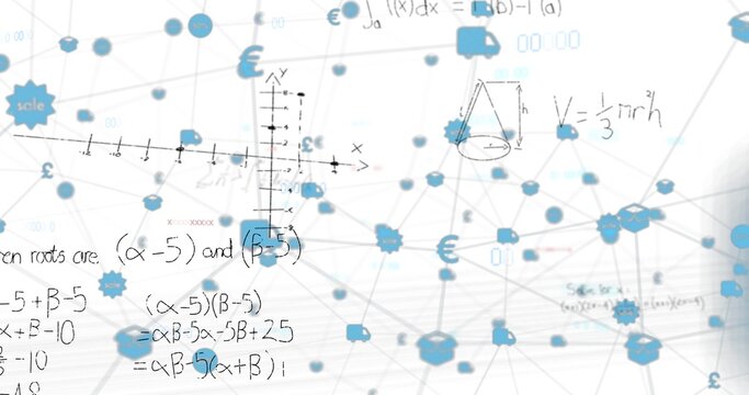 Displaying central cluster with blue nodes, gear icons, gray lines, marker math on white canvas
