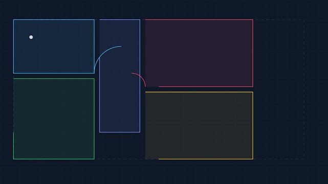 Abstract Geometric Animation with Dynamic Lines and Shapes on Dark Background.