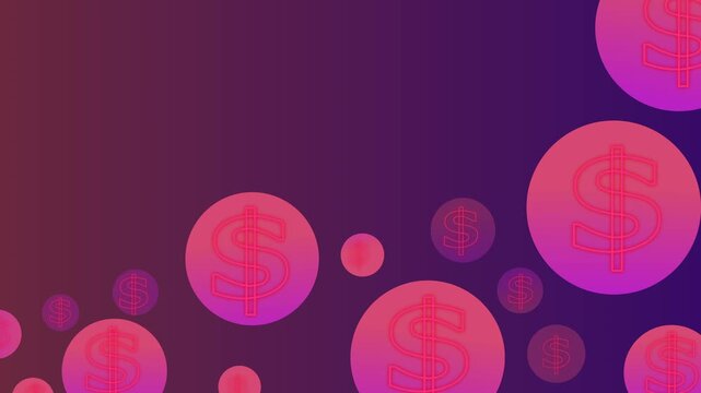 Abstract background with floating circles and dollar signs suggesting money finance and digital payment animation