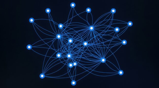 Abstract glowing blue network nodes and connections