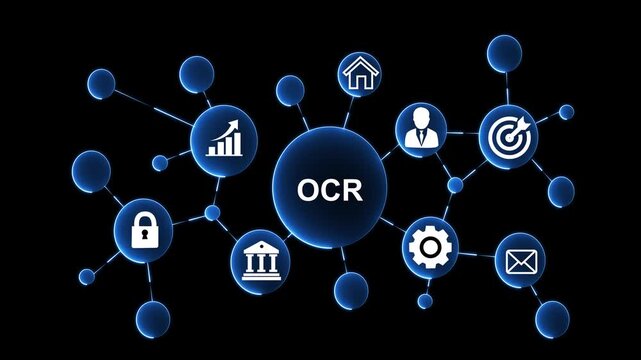 OCR Service Level Agreement Concept with Business Management, Security and Performance Network Icons Animation 4k Video...