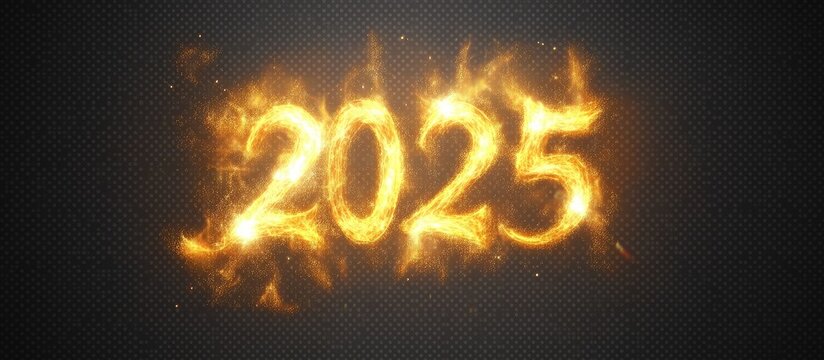 Flaming 2025 numbers appear in dark environment with fire effect