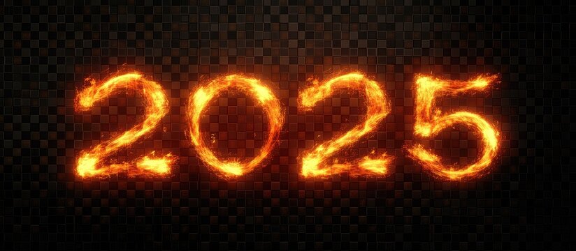 Glowing 2025 numbers on a dark background display