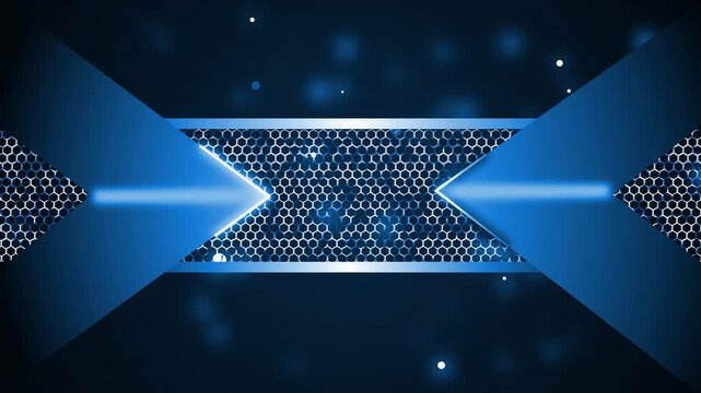 Abstract background with metallic arrow shapes honeycomb texture light glow and copy space animation