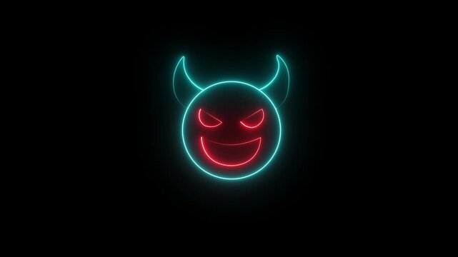Mischievous Red Devil Emoji Icon with Yellow Horns, Menacing Eyes and Wicked Grin, 4K Animation.....