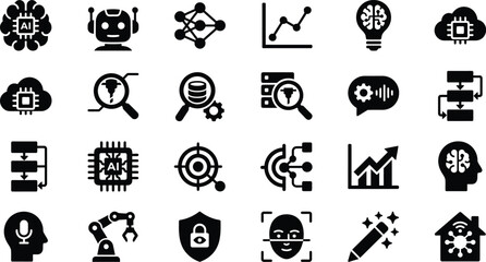 Fototapeta premium Silhouette: AI and Technology Icons Set for Modern Business Solutions