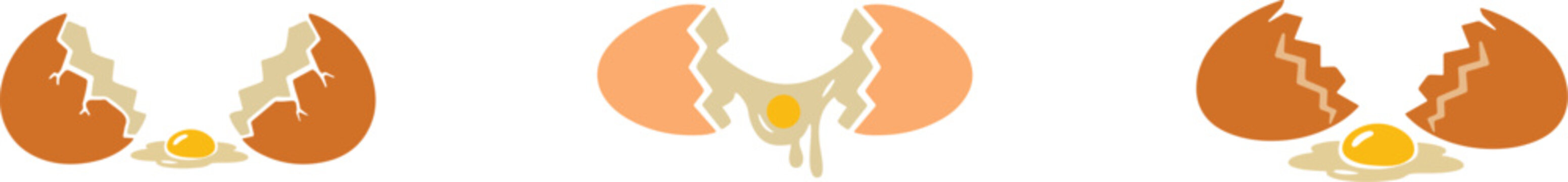 Broken egg silhouette icon vector set, cracked eggshell graphic clipart, editable EPS, SVG, PNG, isolated black icon collection for food, cooking.