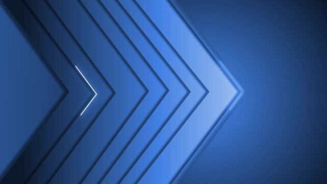 Abstract chevron layers pointing right on a gradient background, modern geometric design with copy space animation