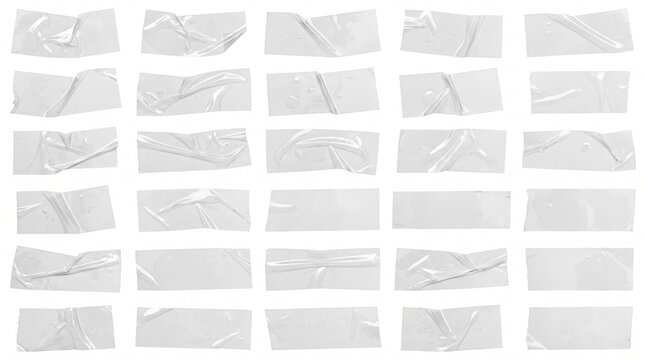 Set of white adhesive tape strips isolated on white background with tape strip