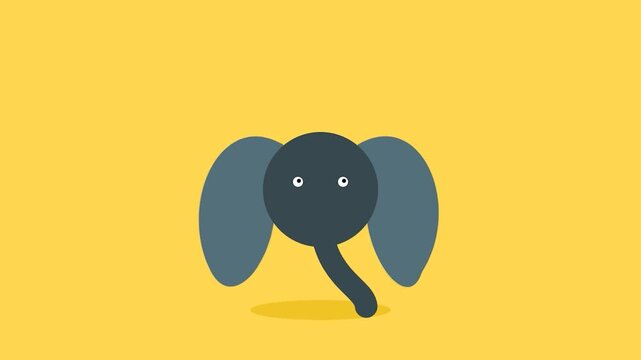 Animated Elephant Head with Moving Ears and Trunk on Yellow Background.