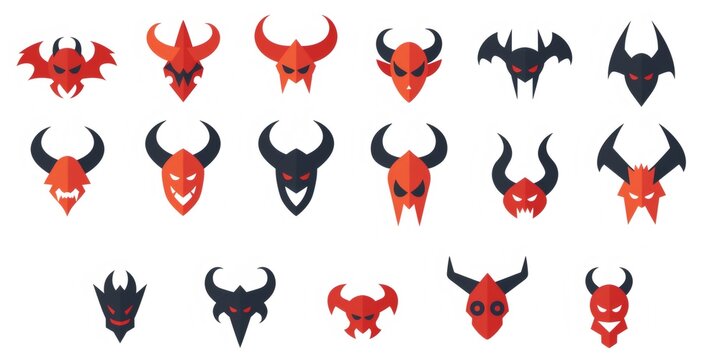 Devil demon heads collection representing evil, monsters, and underworld