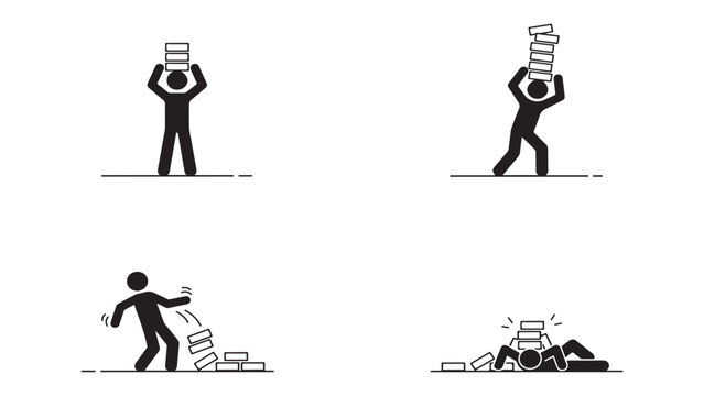 Brick Handling Icons, Safe Lifting Overloaded Balance and Falling Stack Line Icon