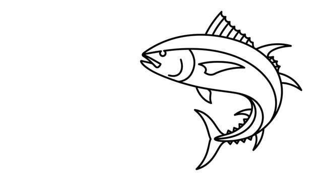 A simple black and white line art illustration of a tuna fish.