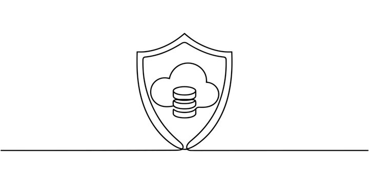 Continuous Line Drawing of Cloud Data Security Shield Illustration
