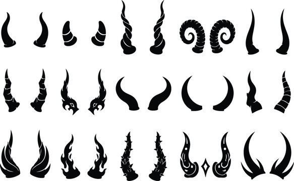Devil Horn Silhouette Icon Set Vector Collection On White Background horns