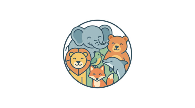 Cute cartoon animals in a circle, friendly wildlife illustration