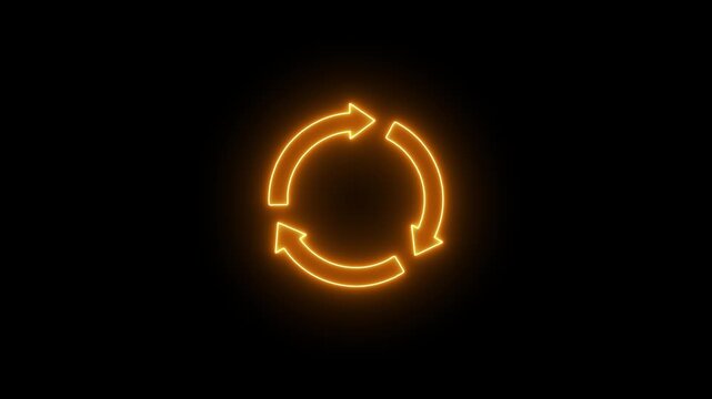 Cyan neon circular arrows rotation cycle animation on dark background
