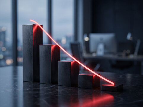 Business financial decline graph with glowing red trend arrow business decrease statistics marketing