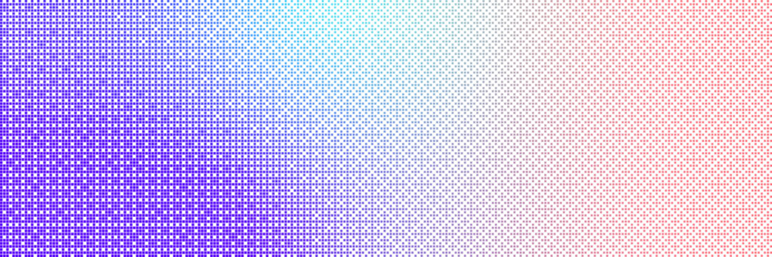 Bitmap gradation background with a pixel pattern gradient. 8-bit retro style glitch effect. Blue and purple texture with halftone grain.