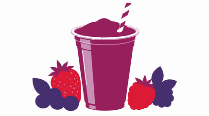 Mixed berry smoothie in cup with fresh fruit illustration. © muhammadyusuf