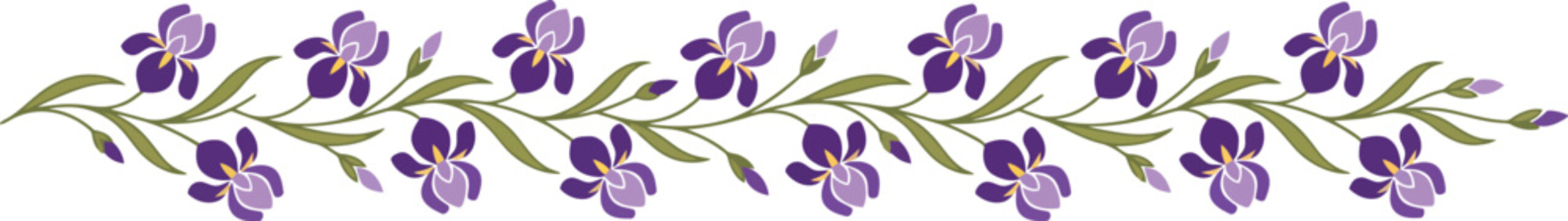 Purple Iris Flower Horizontal Border Vector Illustration for Wedding Invitations, Floral Stationery & Decorative Greeting Card Designs (EPS)