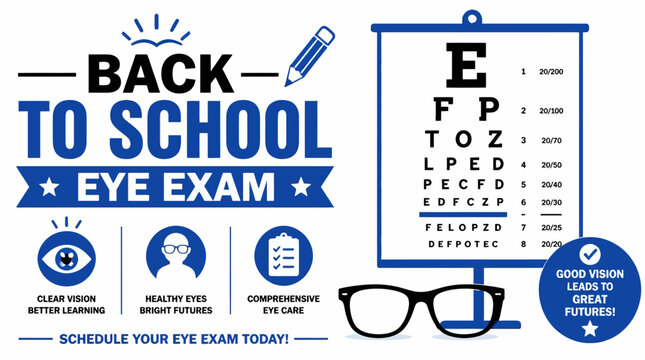 Back to school eye exam promotional vision chart flyer.