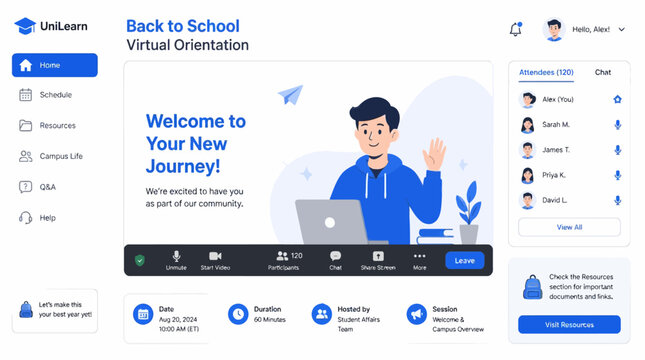 Student attending back to school virtual orientation online.