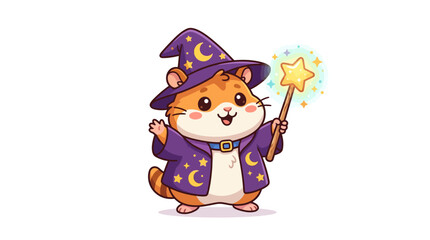 Naklejka premium Cute Hamster Wizard with Magic Wand and Hat