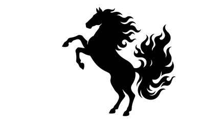 Majestic rearing horse silhouette with fiery flame mane and tail isolated on white background © Riky