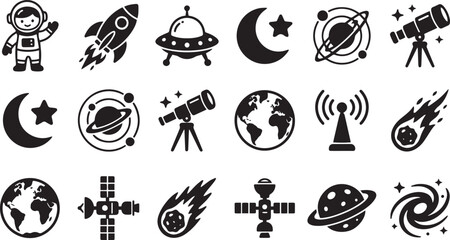 Space Astronomy Silhouette Vector Icon Collection Set © Juhi
