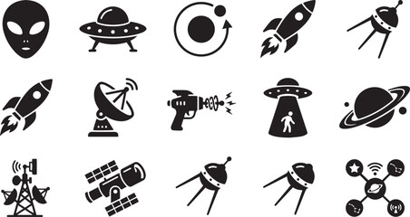 Space Exploration Technology Silhouette Vector Icon Set © Juhi