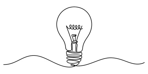 Continuous single line drawing of a light bulb representing a creative idea and innovation concept in a simple minimalist black and white art style © Vector Art Gallery 