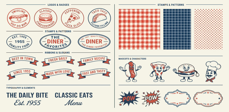 Coffee and breakfast poster. Food and drink cards. Hand drawn coffee cups, pastry, morning meals, croissant, cappuccino, eggs. Doodle text posters for cafe menu. Vector set