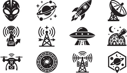 Space Technology Silhouette Vector Icon Collection Set © Juhi
