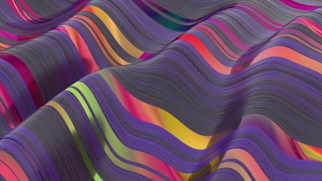 Abstract 3 d wavy stripes motion background, with vibrant purple, and pink gradient flow