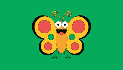 Fototapeta premium Cute Colorful Cartoon Butterfly on Flower Vector Illustration Isolated on White Background for Spring Nature Design and Floral Decoration