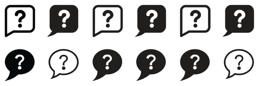 Message Box Icons Featuring Question Mark, Help Symbol, FAQ and Customer Support Elements, vector, design